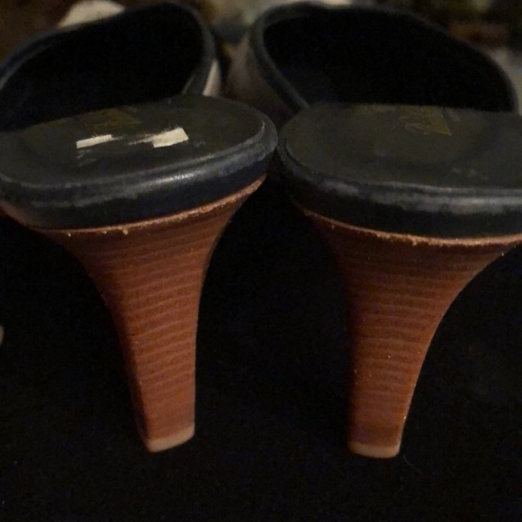 🔆 Brooks Brother’s fabric leather trim wood heel slides - Picture 4 of 11
